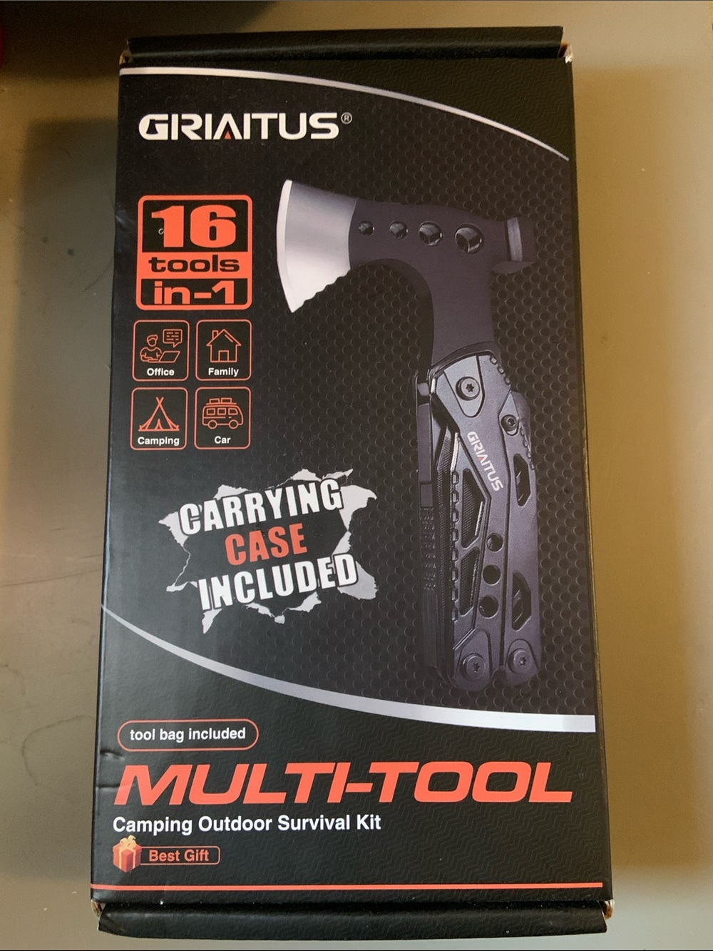 GRIAITUS Multi-Tool Camping Survival Kit in Black and Silver